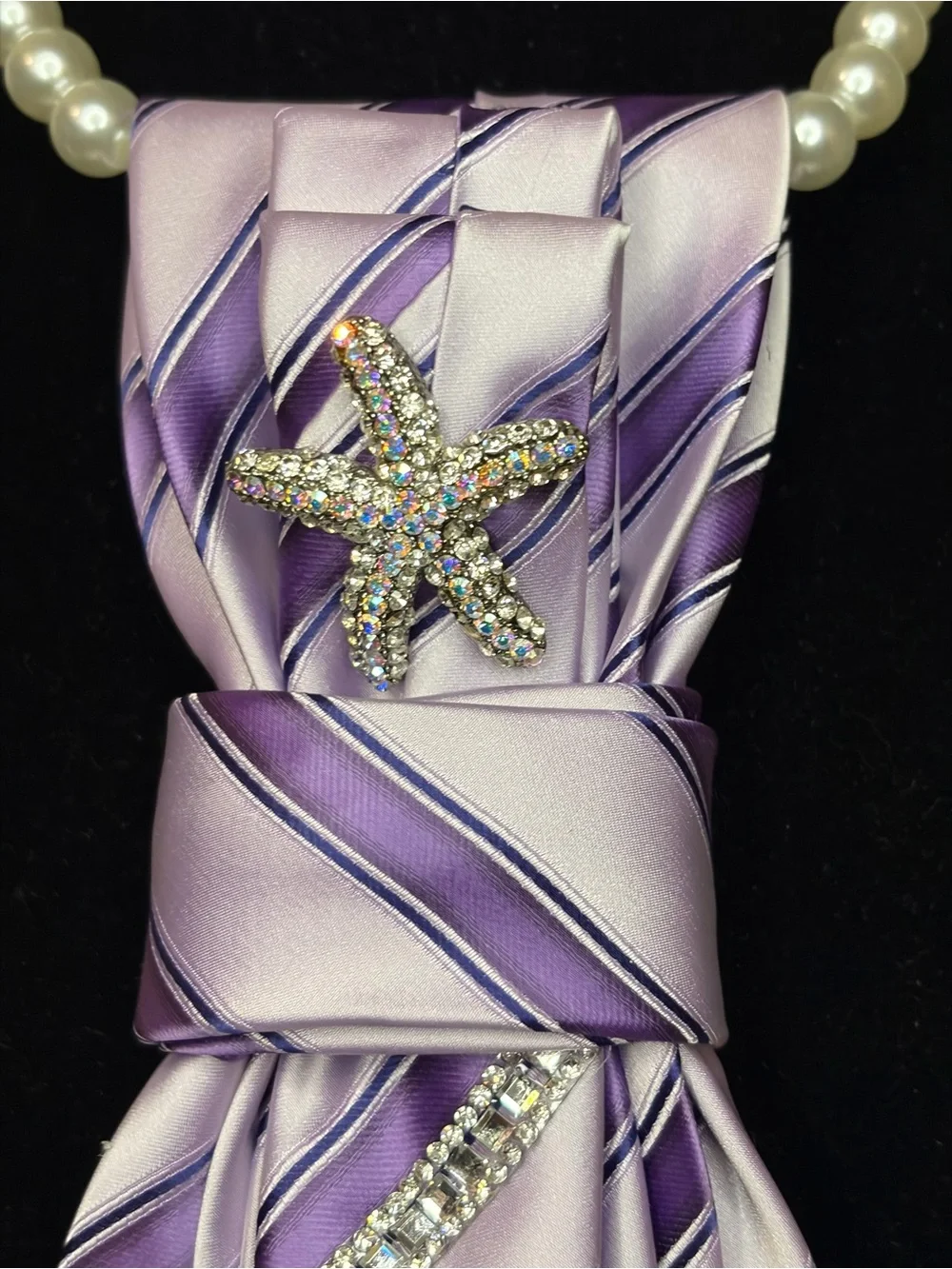 Lavender & Purple Striped Satin Neck Wrap with Rhinestone Star